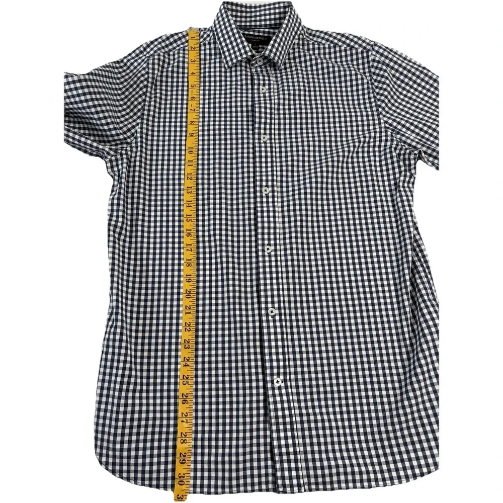 Banana‎ Republic Shirt Mens Large L Dark Blue White Plaid Slim Fit Button Up